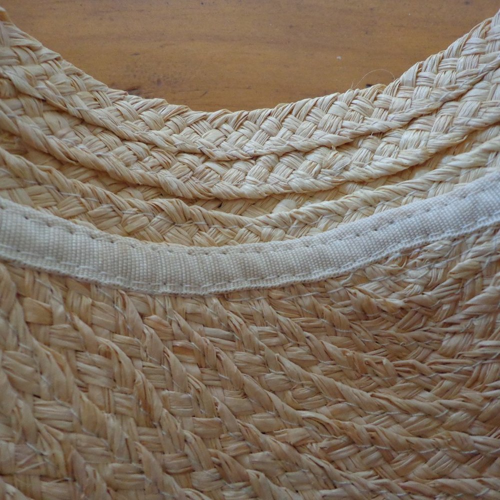 Boho Raffia Fringed Visor Adjustable Ties/ Back - Picture 2 of 7